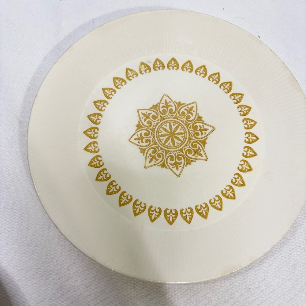 Sheffield Serenade Vintage Ironstone Dinner Plate Gold Medallion Made in USA